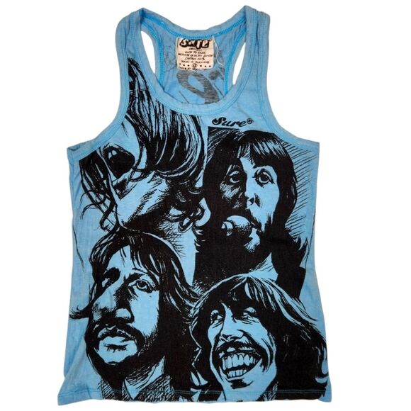 SURE Tops - Sure Womens Beatles Front Side Graphic Sleeveless Tank Top Small